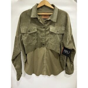 BBJ Corduroy Cropped Jacket Shacket Women's Size L Olive Green NWT